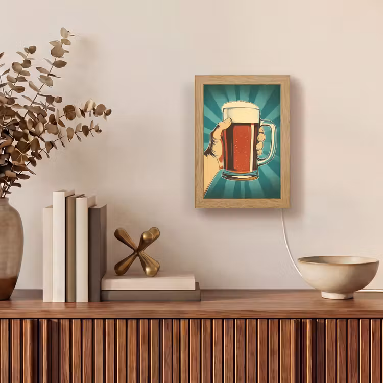 Bierglas - Schuim - Retro - Groen Light Box met kabel (Tafellamp) klein -sfeer2
