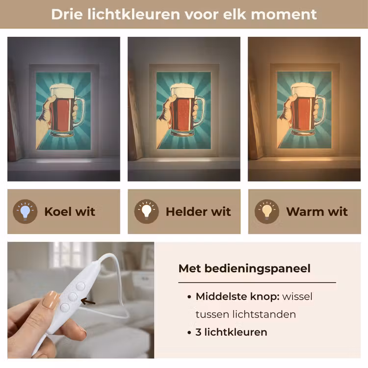 Bierglas - Schuim - Retro - Groen Light Box met kabel (Tafellamp) klein -USP_lichtkleurNL