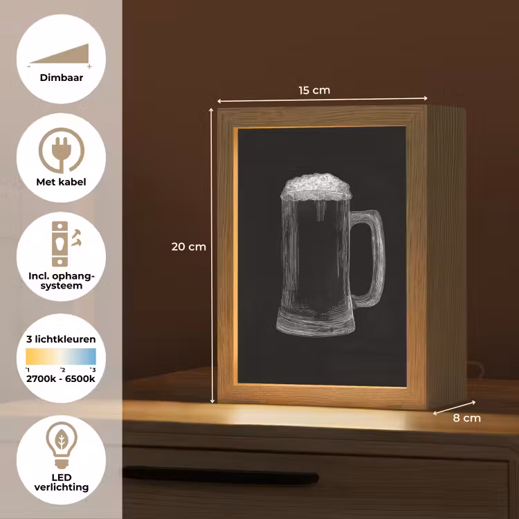 Bierpul - Schuim - Krijttekening Light Box met kabel (Tafellamp) klein -USP_NL