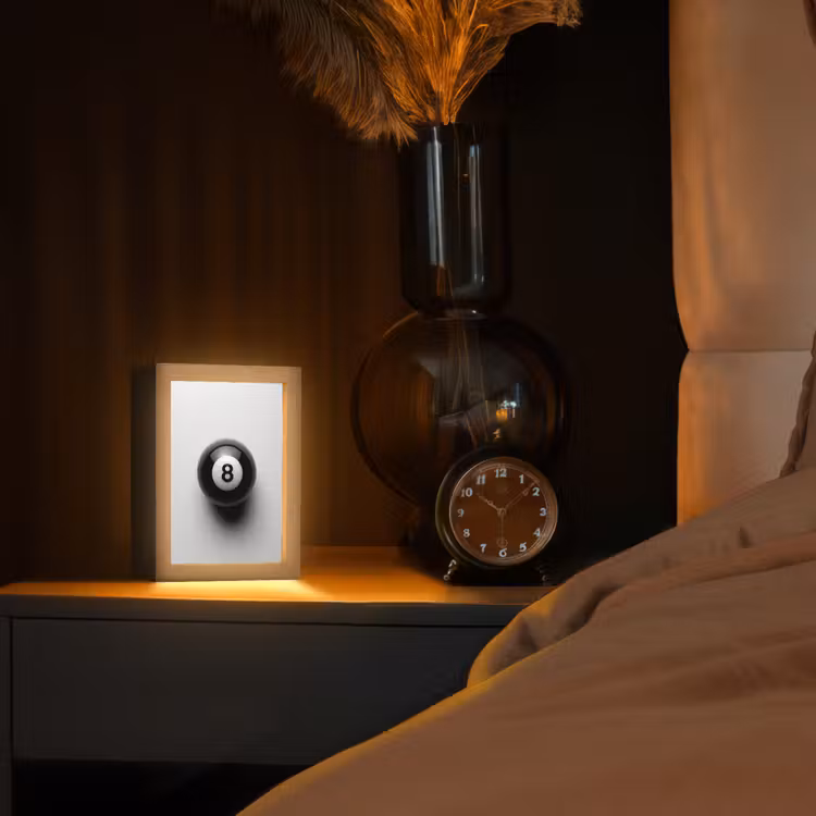 Biljartbal - Getal - Acht - Wit Light Box met kabel (Tafellamp) klein -sfeer1
