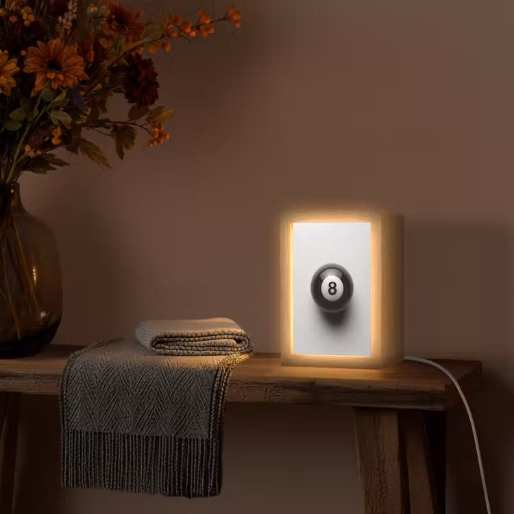 Biljartbal - Getal - Acht - Wit Light Box met kabel (Tafellamp) klein -sfeer4