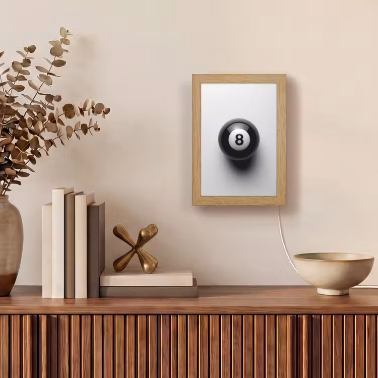 Biljartbal - Getal - Acht - Wit Light Box met kabel (Tafellamp) klein -sfeer2