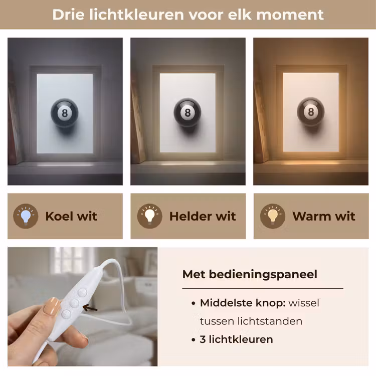 Biljartbal - Getal - Acht - Wit Light Box met kabel (Tafellamp) klein -USP_lichtkleurNL
