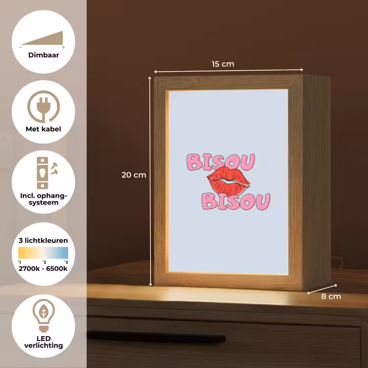 Bisou - Blauw - Roze - Lippen Light Box met kabel (Tafellamp) klein -USP_NL