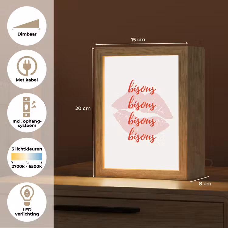 Bisous - Lip - Wit - Rood Light Box met kabel (Tafellamp) klein -USP_NL