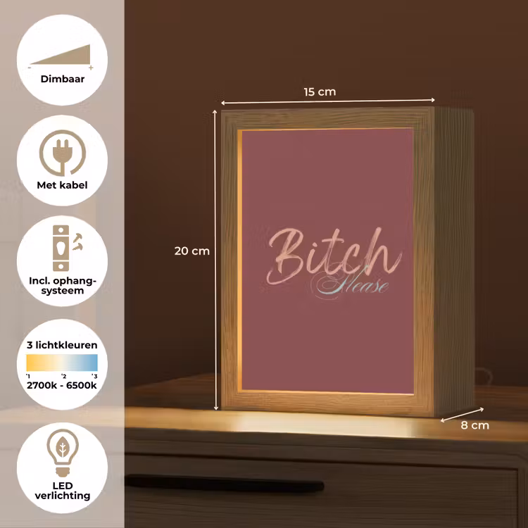 Bitch please - Rood - Blauw Light Box met kabel (Tafellamp) klein -USP_NL