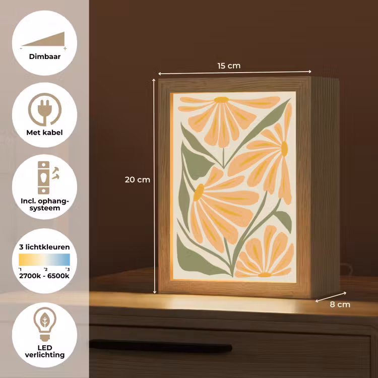 Blaadjes - Zachtoranje - Bloemen Light Box met kabel (Tafellamp) klein -USP_NL