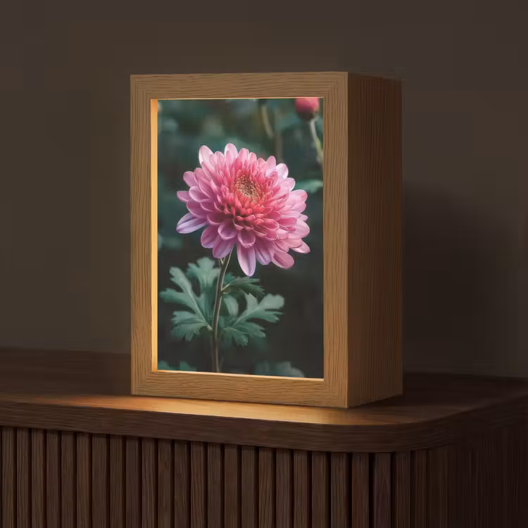 Blad - Chrysant - Roze - Schaduw Light Box met kabel (Tafellamp) klein -z3d_website