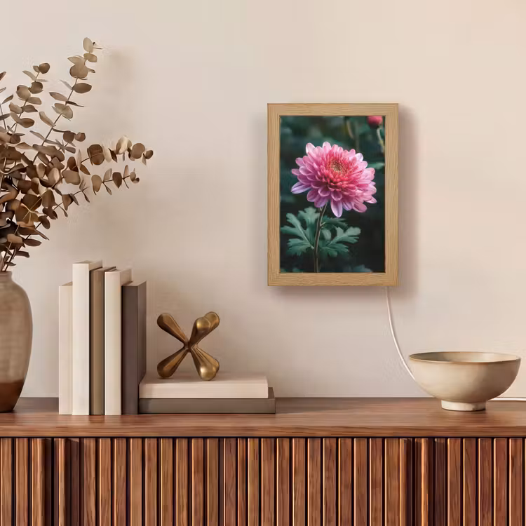 Blad - Chrysant - Roze - Schaduw Light Box met kabel (Tafellamp) klein -sfeer2