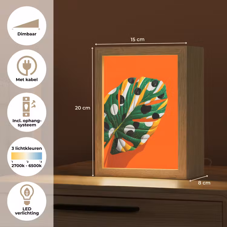 Blad - Oranje - Stippen - Kleurrijk Light Box met kabel (Tafellamp) klein -USP_NL