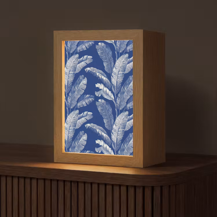 Blad - Palm - Blauw Light Box met kabel (Tafellamp) klein 925 -z3d_website