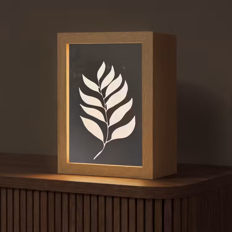 Blad - Wit - Minimalistisch Light Box met kabel (Tafellamp) klein -z3d_website