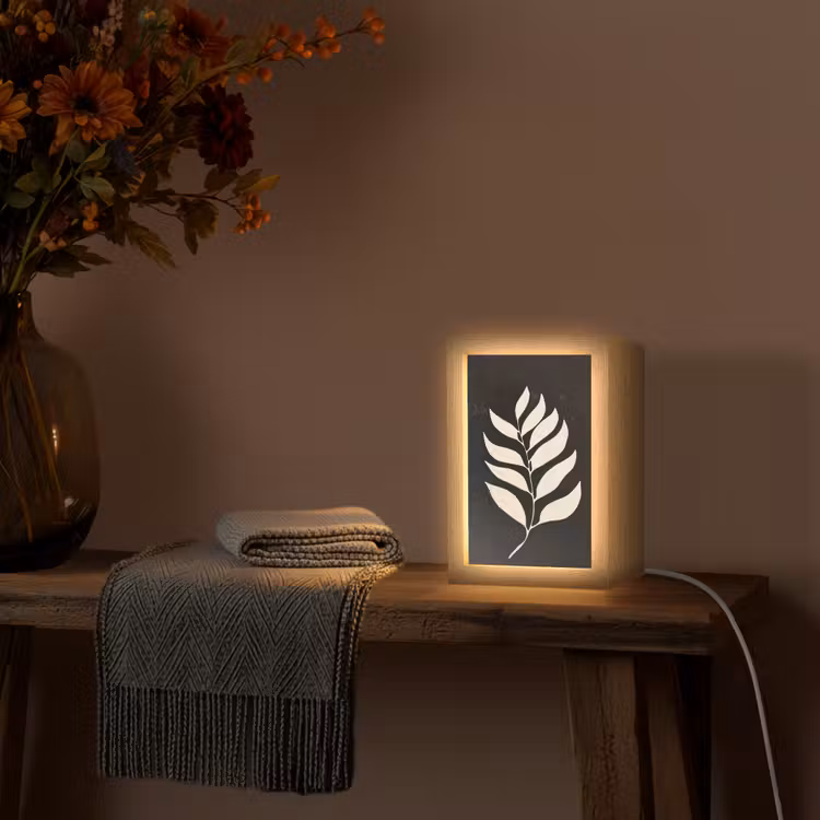 Blad - Wit - Minimalistisch Light Box met kabel (Tafellamp) klein -sfeer4