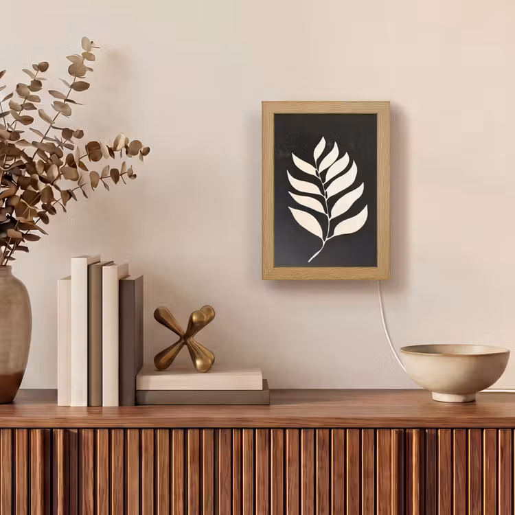 Blad - Wit - Minimalistisch Light Box met kabel (Tafellamp) klein -sfeer2