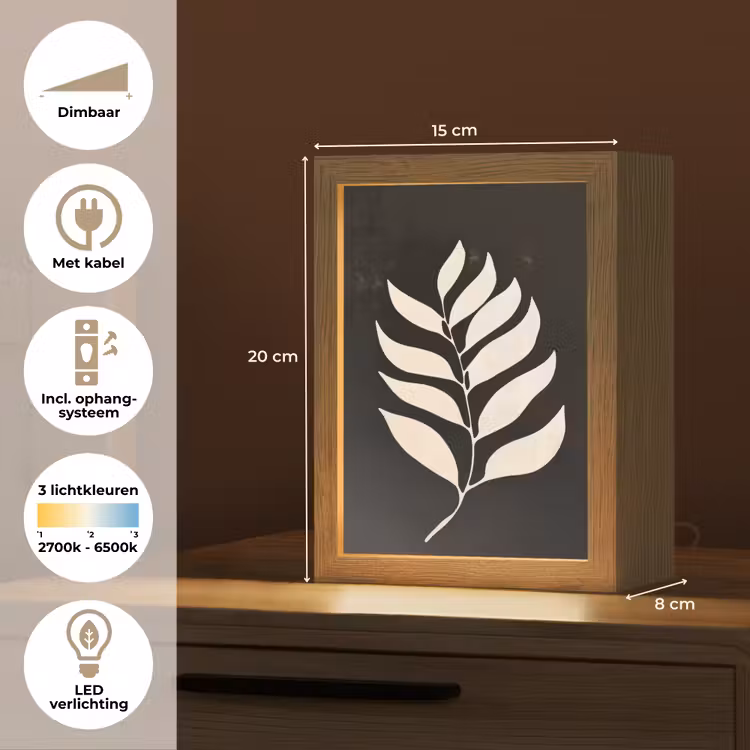 Blad - Wit - Minimalistisch Light Box met kabel (Tafellamp) klein -USP_NL
