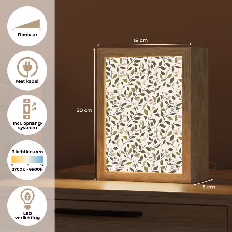 Bladeren - Bessen - Roze Light Box met kabel (Tafellamp) klein 925 -USP_NL