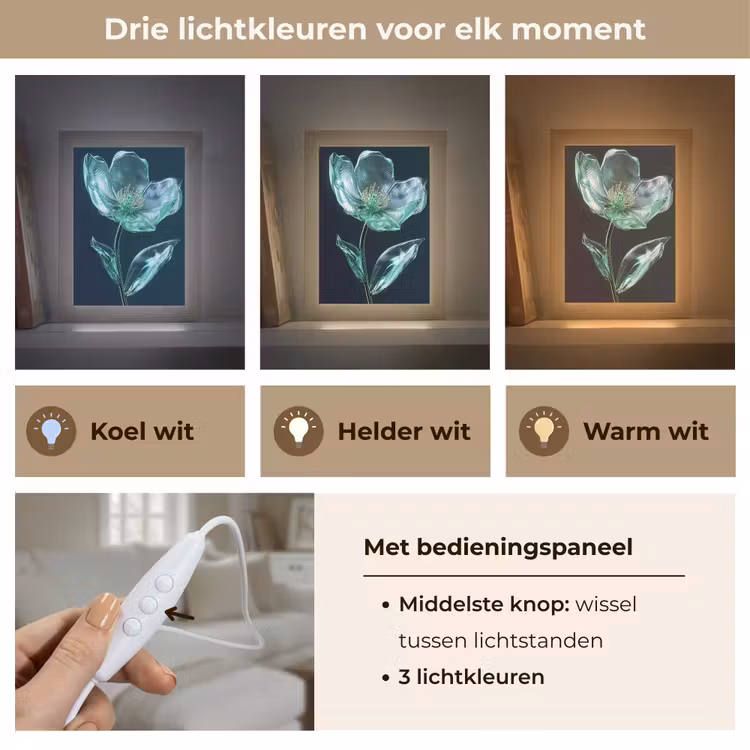 Bladeren - Bloem - Glazen - Donkerblauw Light Box met kabel (Tafellamp) klein -USP_lichtkleurNL