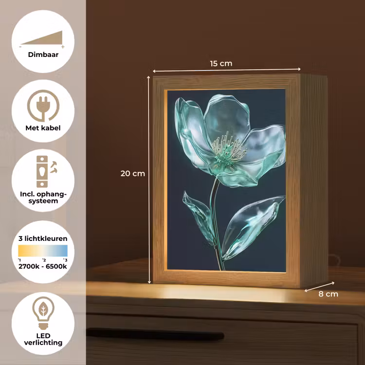 Bladeren - Bloem - Glazen - Donkerblauw Light Box met kabel (Tafellamp) klein -USP_NL