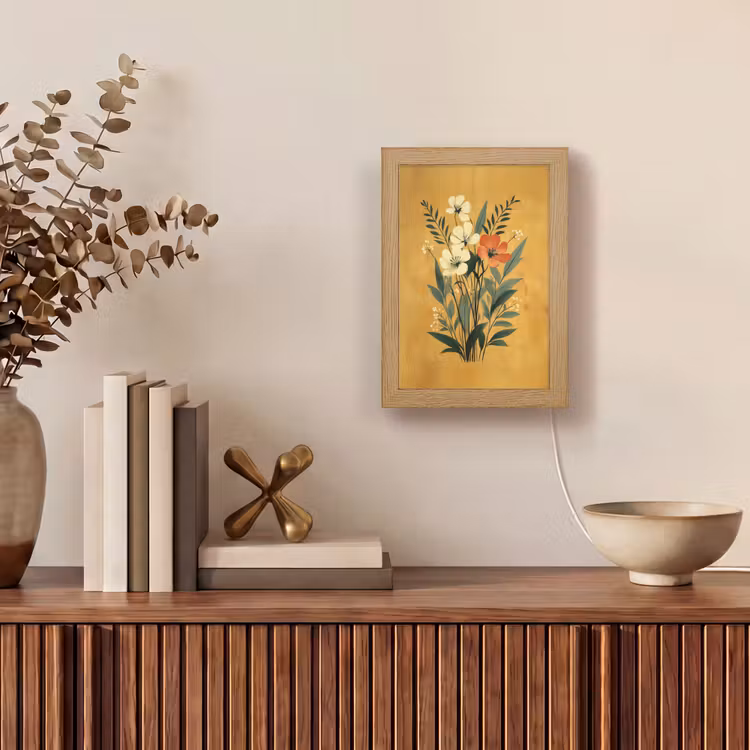 Bladeren - Boeket - Bloemen - Geel Light Box met kabel (Tafellamp) klein -sfeer2