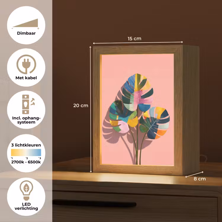 Bladeren - Geschilderd - Vlakken - Kleurrijk Light Box met kabel (Tafellamp) klein -USP_NL