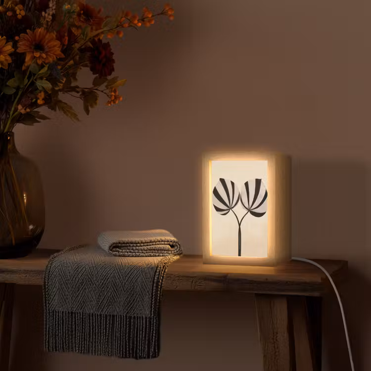 Bladeren - Gestreept - Stengel - Beige Light Box met kabel (Tafellamp) klein -sfeer4