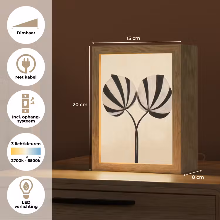 Bladeren - Gestreept - Stengel - Beige Light Box met kabel (Tafellamp) klein -USP_NL
