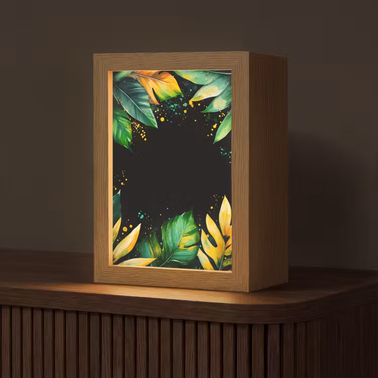Bladeren - Groen - Geel - Verf - Jungle Light Box met kabel (Tafellamp) klein -z3d_website