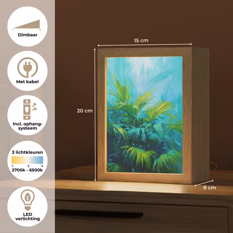 Bladeren - Groen - Schilderij - Abstract Light Box met kabel (Tafellamp) klein -USP_NL