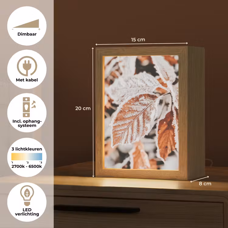 Bladeren - IJs - Winter - Natuur Light Box met kabel (Tafellamp) klein -USP_NL