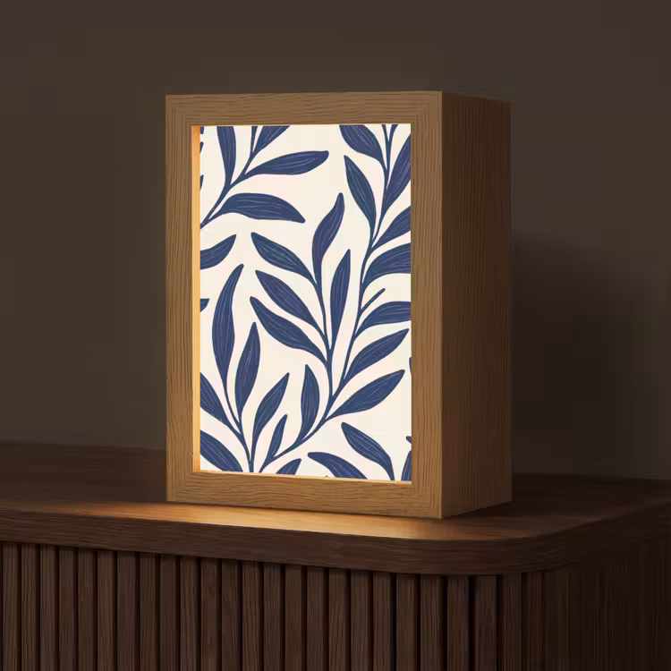 Bladeren - Klimop - Donkerblauw Light Box met kabel (Tafellamp) klein -z3d_website