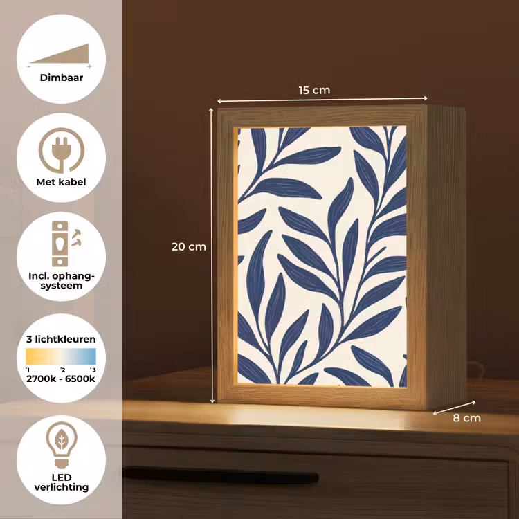 Bladeren - Klimop - Donkerblauw Light Box met kabel (Tafellamp) klein -USP_NL