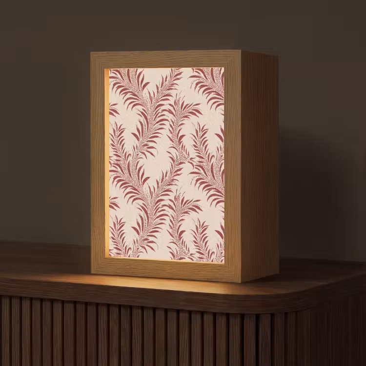 Bladeren - Linnen - Rood Light Box met kabel (Tafellamp) klein 925 -z3d_website