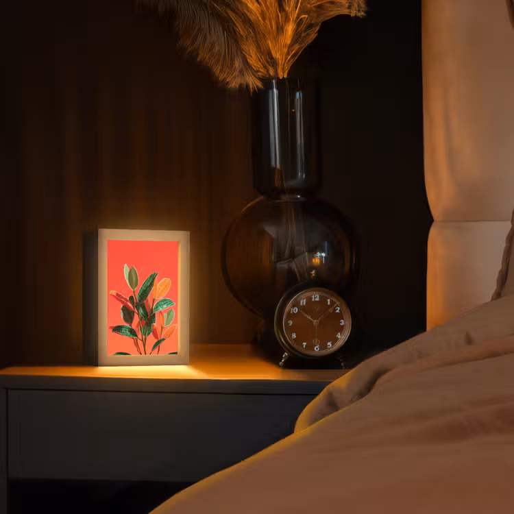 Bladeren - Nerven - Oranje - Structuur Light Box met kabel (Tafellamp) klein -sfeer1