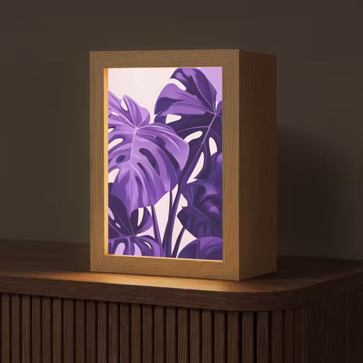 Bladeren - Paars - Tropisch - Abstract Light Box met kabel (Tafellamp) klein -z3d_website