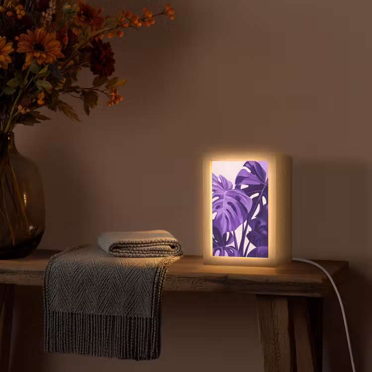 Bladeren - Paars - Tropisch - Abstract Light Box met kabel (Tafellamp) klein -sfeer4