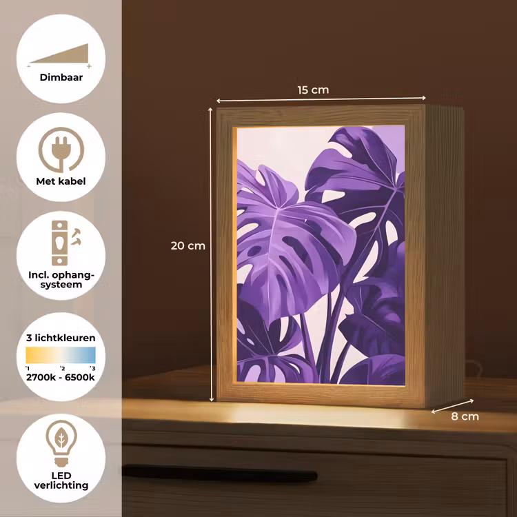 Bladeren - Paars - Tropisch - Abstract Light Box met kabel (Tafellamp) klein -USP_NL