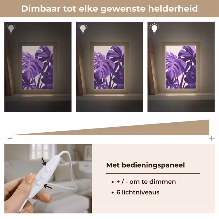 Bladeren - Paars - Tropisch - Abstract Light Box met kabel (Tafellamp) klein -USP_dimbaarNL