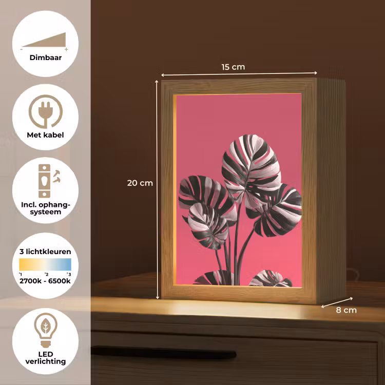 Bladeren - Rond - Roze Light Box met kabel (Tafellamp) klein -USP_NL