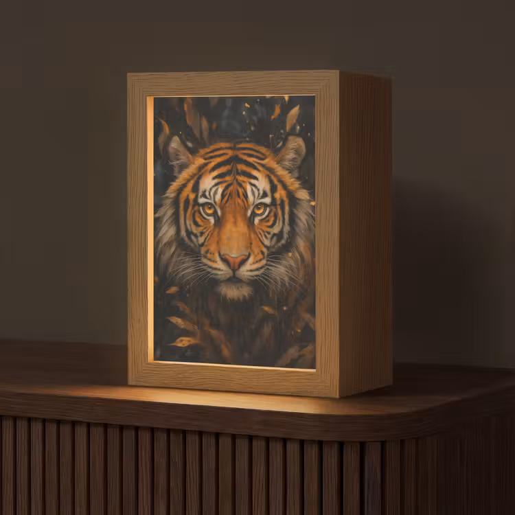 Bladeren - Tijger - Oranje Light Box met kabel (Tafellamp) klein -z3d_website