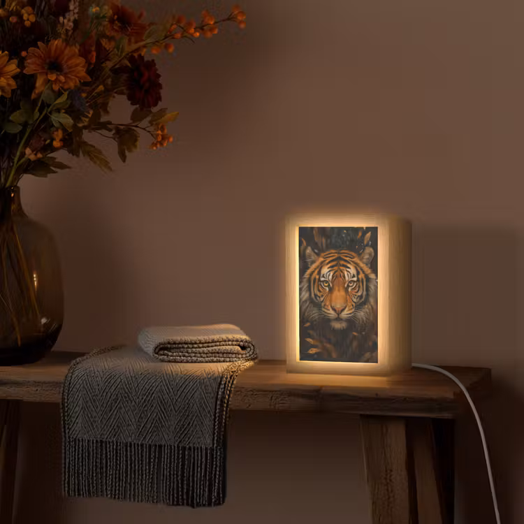 Bladeren - Tijger - Oranje Light Box met kabel (Tafellamp) klein -sfeer4