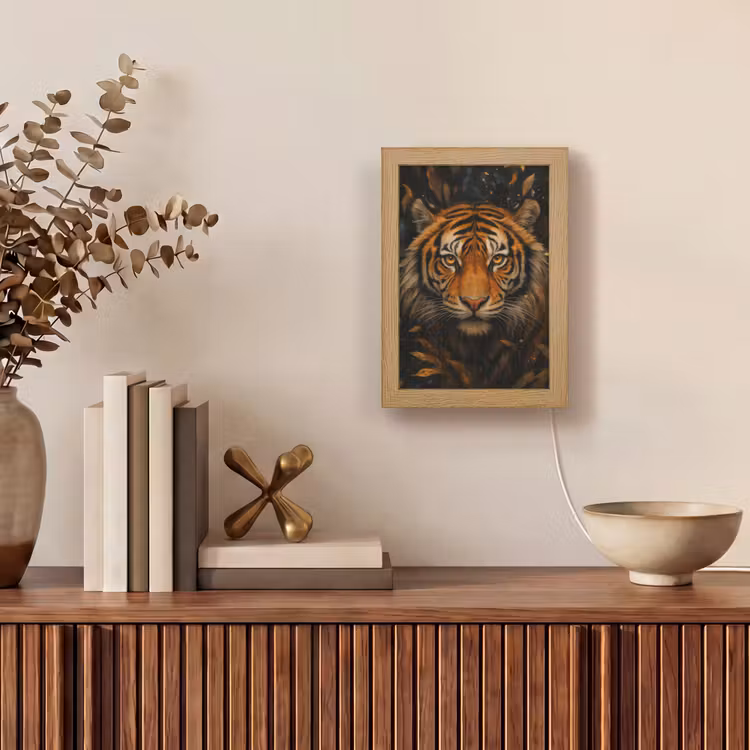 Bladeren - Tijger - Oranje Light Box met kabel (Tafellamp) klein -sfeer2