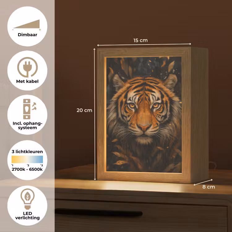 Bladeren - Tijger - Oranje Light Box met kabel (Tafellamp) klein -USP_NL
