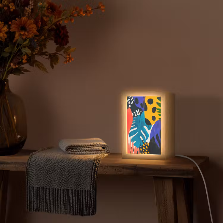 Bladeren - Vormen - Abstract - Kleurrijk Light Box met kabel (Tafellamp) klein -sfeer4