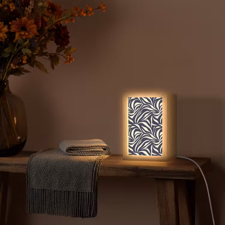 Bladvormen - Blauw - Patroon - Wit Light Box met kabel (Tafellamp) klein 925 -sfeer4