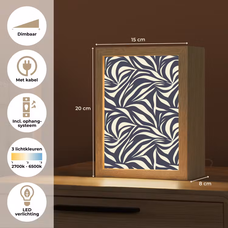Bladvormen - Blauw - Patroon - Wit Light Box met kabel (Tafellamp) klein 925 -USP_NL