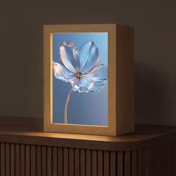 Blauw - Bloem - Glazen - Sierlijk Light Box met kabel (Tafellamp) klein -z3d_website