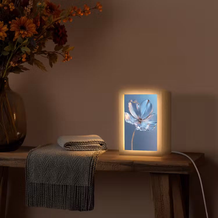 Blauw - Bloem - Glazen - Sierlijk Light Box met kabel (Tafellamp) klein -sfeer4