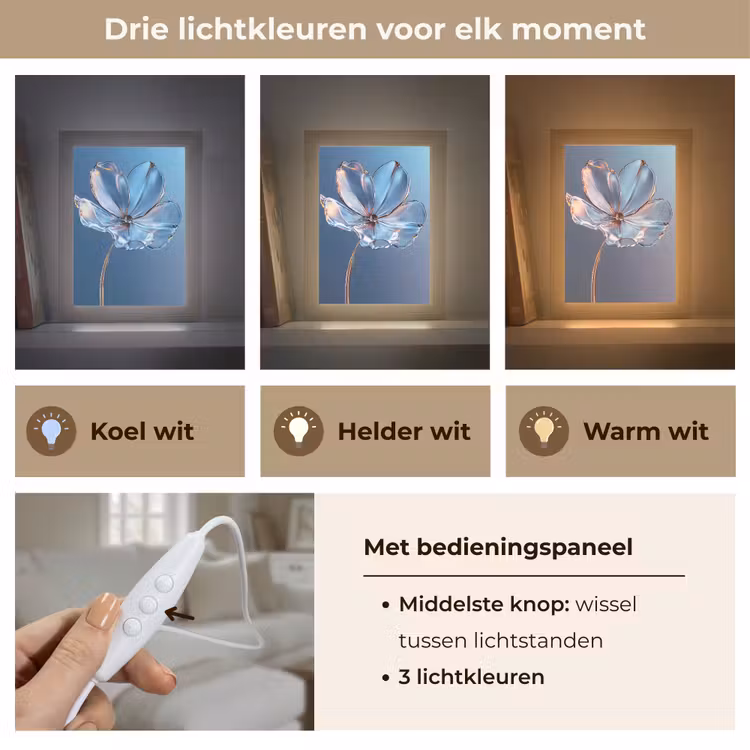 Blauw - Bloem - Glazen - Sierlijk Light Box met kabel (Tafellamp) klein -USP_lichtkleurNL