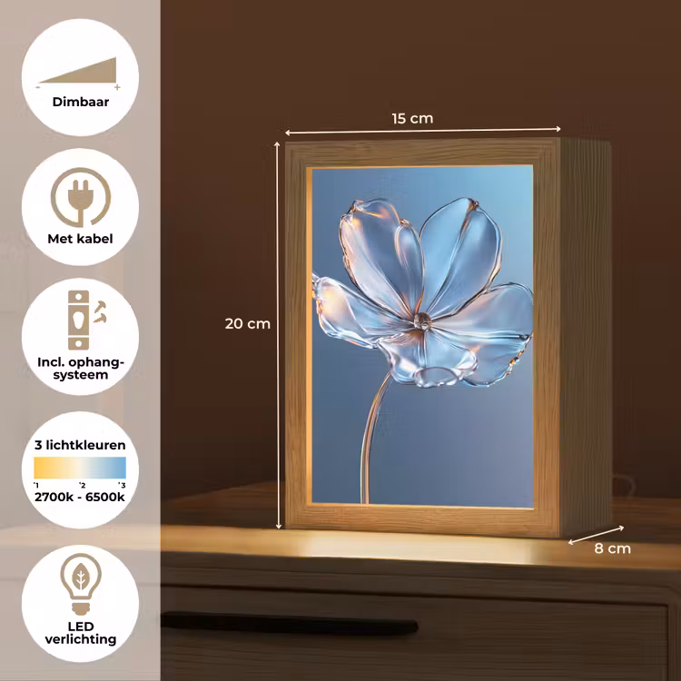 Blauw - Bloem - Glazen - Sierlijk Light Box met kabel (Tafellamp) klein -USP_NL