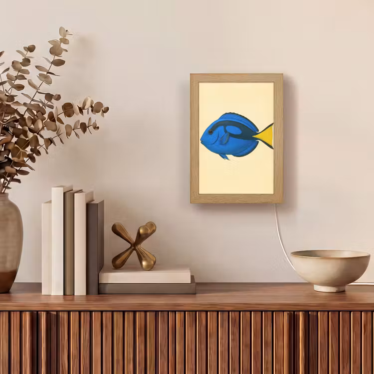 Blauw - Dory - Vis - Staartvin Light Box met kabel (Tafellamp) klein -sfeer2
